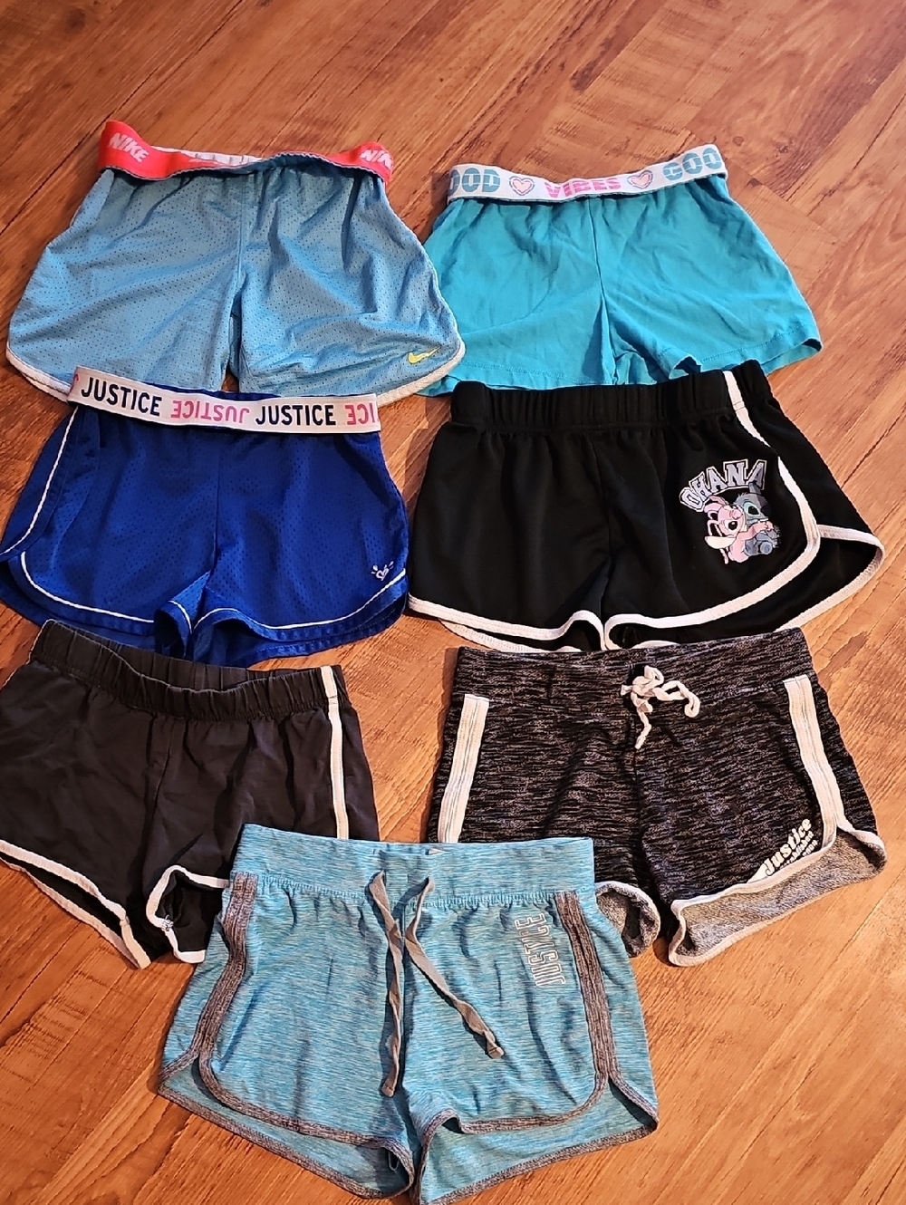 Nike Light Blue Mesh Kids Athletic Shorts with Pink Waistband. Lot Of 7